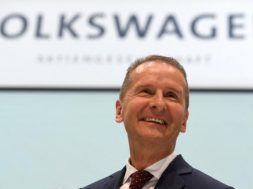 New VW CEO Diess smiles after news conference at the Volkswagen plant in Wolfsburg