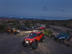From left to right; Nacho Jeep® Concept, J-Wagon Concept, B-ute Concept, Jeepster Concept, 4SPEED Concept and front center is the Sandstorm Concept.