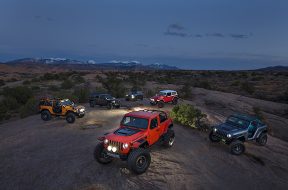 From left to right; Nacho Jeep® Concept, J-Wagon Concept, B-ute Concept, Jeepster Concept, 4SPEED Concept and front center is the Sandstorm Concept.