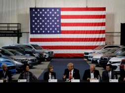 FILE PHOTO: Trump talks with auto industry leaders at the American Center for Mobility in Ypsilanti Township, Michigan