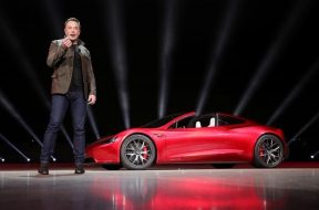 Tesla CEO Elon Musk unveils the Roadster 2 during a presentation in Hawthorne, California