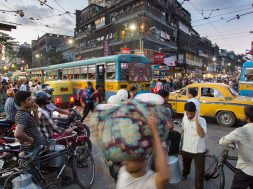 Busy Calcutta (Kolkata), India street traffic.