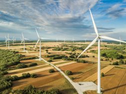 Wind turbines landscape in day light
