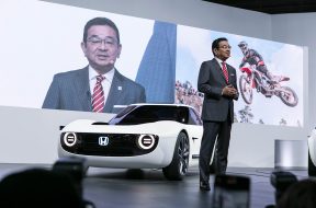 President of Honda, Takahiro Hachigo, pictured after he presented its new concept cars at 45th Tokyo Motor Show. Credit: Yuichiro Tashiro /Alamy Live News