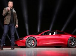 Tesla CEO Elon Musk unveils the Roadster 2 during a presentation in Hawthorne, California