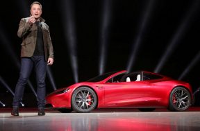 Tesla CEO Elon Musk unveils the Roadster 2 during a presentation in Hawthorne, California