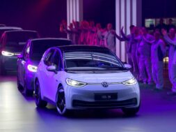 FILE PHOTO : New cars drive during a ceremony marking start of the production of a new electric Volkswagen model ID.3 in Zwickau