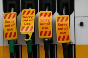 September 26, 2021, London, England, United Kingdom: An empty petrol station which ran out of petrol due to driver shor