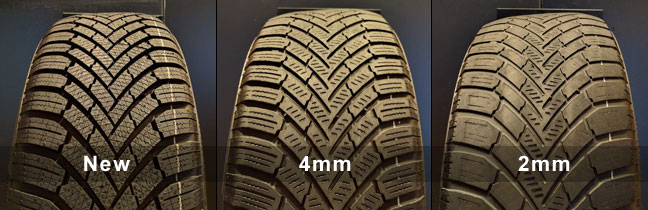 winter tyre wear and braking new 4mm 2mm