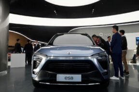 FILE PHOTO: NIO ES8, an all-electric sport utility vehicle, is displayed inside a NIO House „brand experience“ store in Beijing