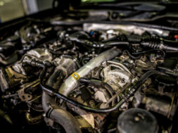 Big diesel engine close-up.