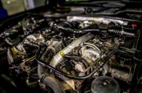 Big diesel engine close-up.