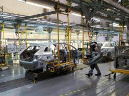 Employees work at the assembly line of the LADA Izhevsk automobile plant in Izhevsk