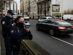 FRANCE – VEHICLE CONTROL BY THE POLICE IN LYON Speed control of vehicles on Garibaldi street in Lyon by the national pol