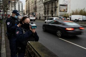 FRANCE – VEHICLE CONTROL BY THE POLICE IN LYON Speed control of vehicles on Garibaldi street in Lyon by the national pol